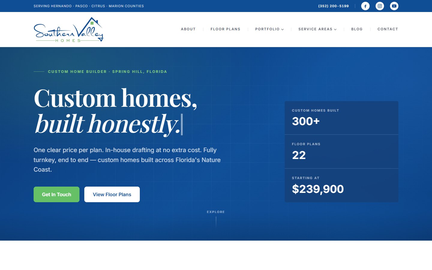 Southern Valley Homes website screenshot